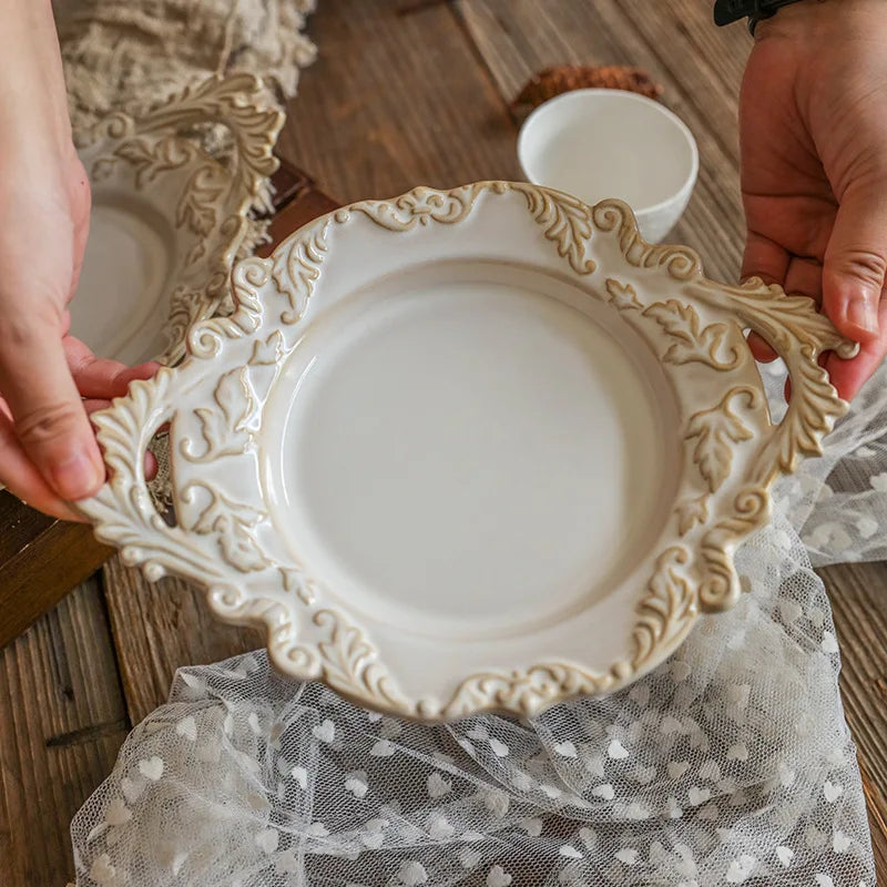 Assiette céramique rétro style français pour pâtes dessert - vue 2 sur 7