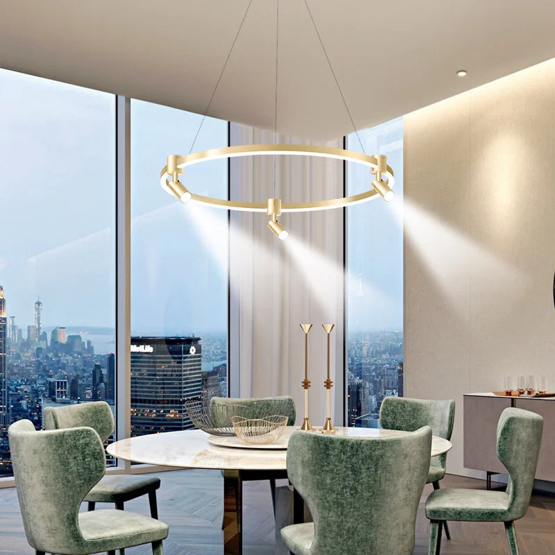 suspension moderne à anneau avec projecteurs décoratifs pour la maison - vue 4 sur 14