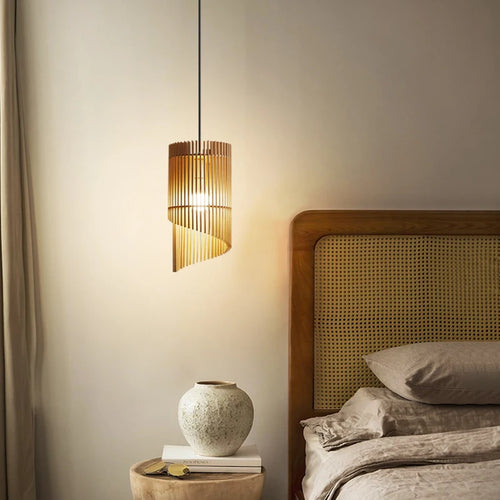 lustre wabi-sabi en bois avec éclairage led suspendu - vue 2 sur 8