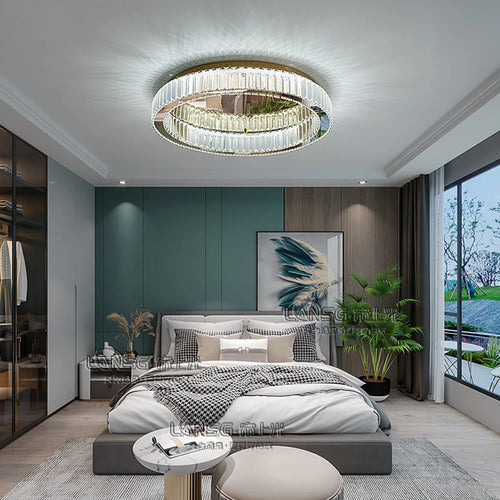 Plafonnier LED ronde en cristal pour chambre à coucher salon Foyer salle à manger moderne luxe en acier inoxydable plafonnier en cristal