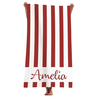 Serviette de plage microfibre rayée personnalisée avec nom