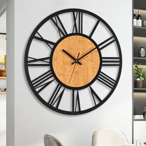 horloge murale 3D rétro avec chiffres romains en bois et métal - vue 7 sur 7