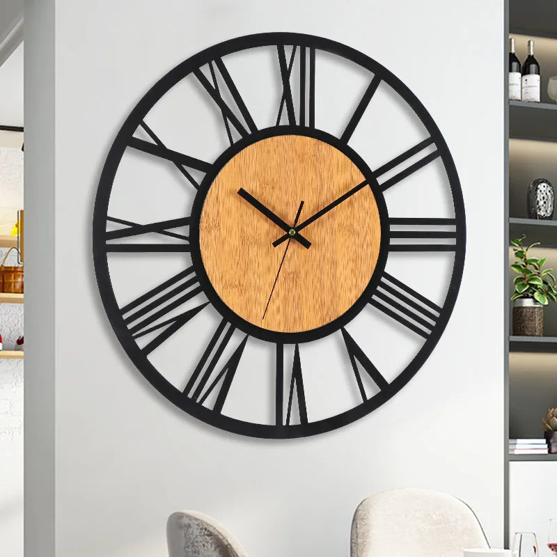 horloge murale 3D rétro avec chiffres romains en bois et métal - vue 7 sur 7