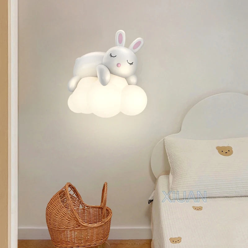 Applique murale lapin créatives sur nuage blanc