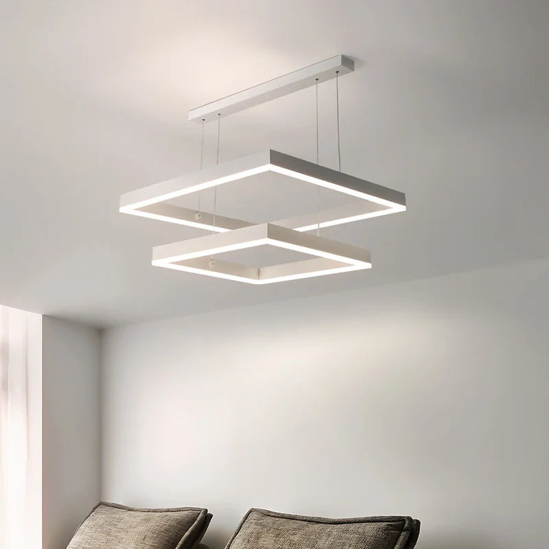 Modern Square LED Chandelier, White Living Restaurant, Kitchen, Bedroom, Rectangular Chandelier, Chandelier - vue 4 sur 11