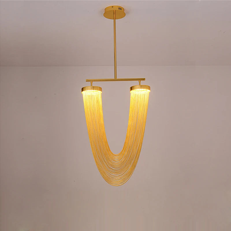 lustre art déco led dimmable en aluminium doré design moderne élégance - vue 6 sur 21