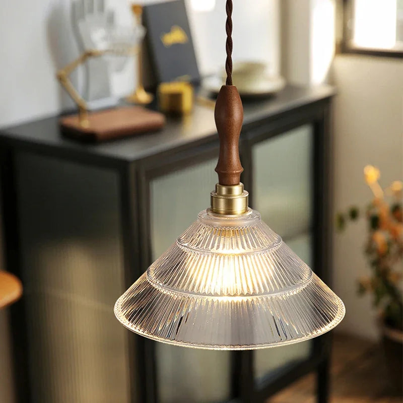 suspension moderne en cuivre et bois pour intérieur décoratif - vue 6 sur 10