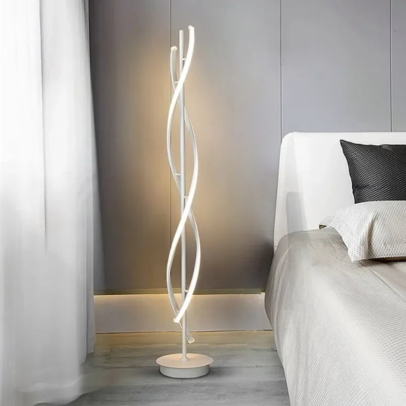 Lampadaire LED moderne en spirale en aluminium pour canapé à côté de la chambre à coucher salon décoration intérieure verticale salle d'étude chevet maison lumière
