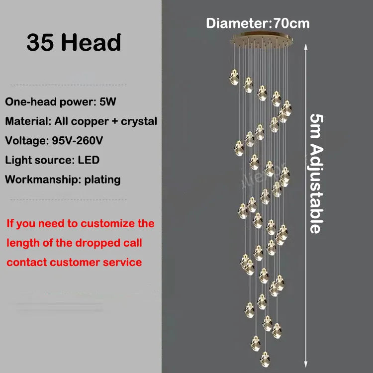 lustre en cristal led design en cuivre moderne et élégant