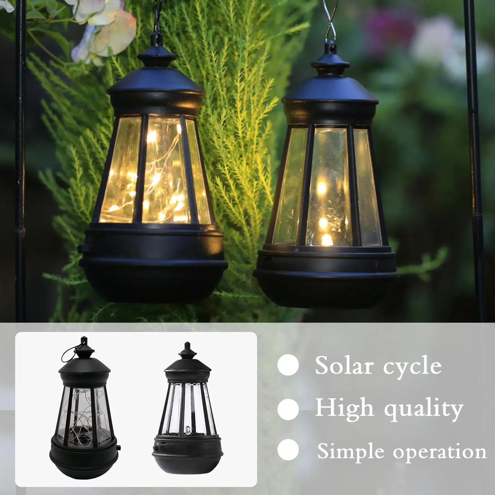 lampes solaires étanches lanternes suspendues pour jardin extérieur décorations - vue 8 sur 8