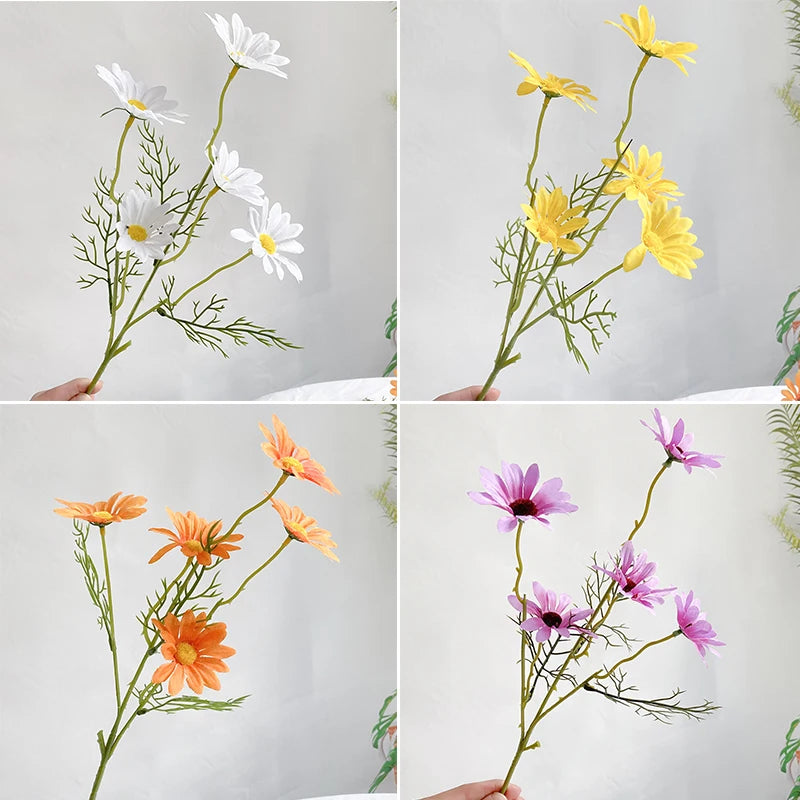 5 têtes de marguerites blanches fleurs artificielles pour décorations festives - vue 6 sur 11