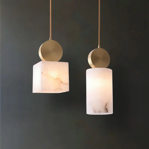 lustre en marbre et cuivre décoration nordique suspendue - vue 3 sur 8