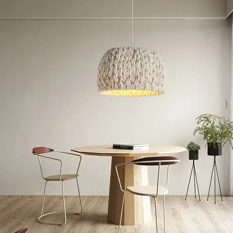 Unique tricoté corde Wabi Sabi Lustre nordique E27 suspension LED lumières barre suspendre luminaires Lustre minimalisme lampe suspendue