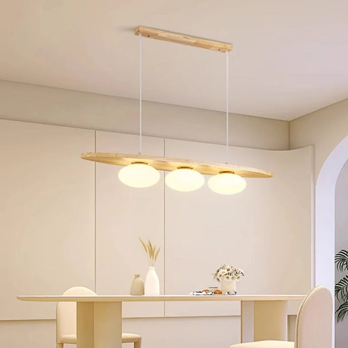 lustre en bois massif avec suspension en verre artistique pour intérieur - vue 2 sur 8