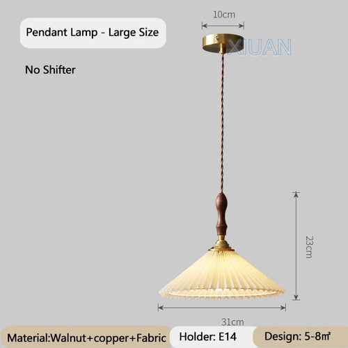 lustre vintage japonais avec abat-jour plissé en noyer - vue 12 sur 12