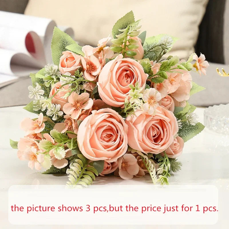 bouquet de roses artificielles en soie pour décoration intérieure - vue 7 sur 10
