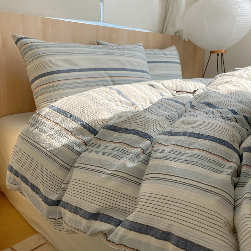 housse de couette rayée rose en coton pour chambre fille