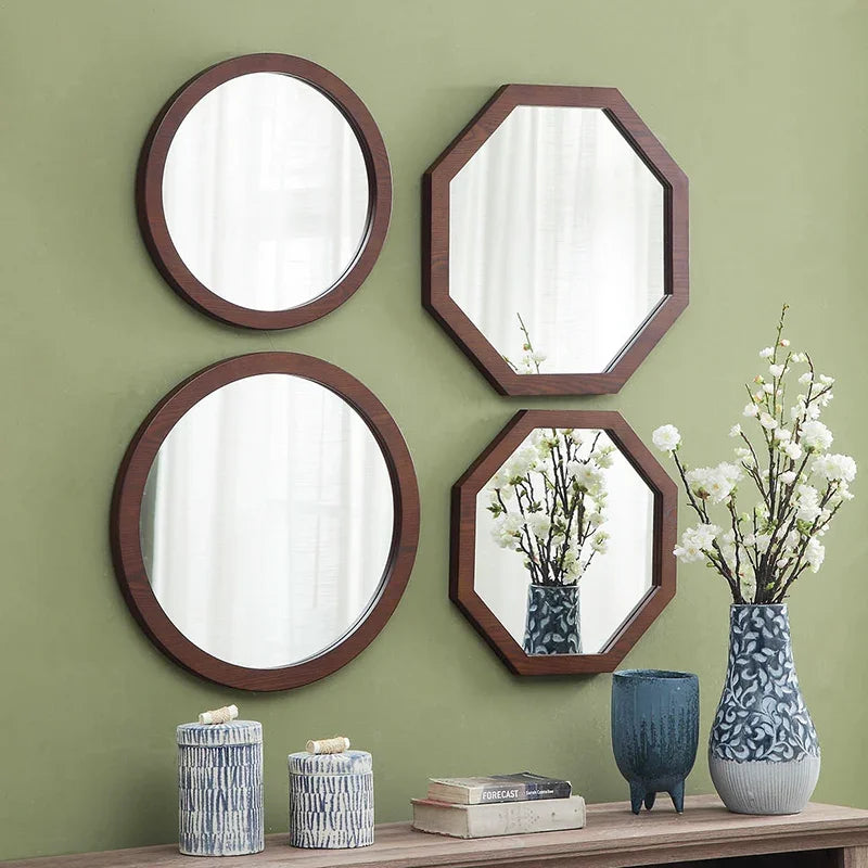 miroir vintage mural en bois de frêne pour salle de bain - vue 6 sur 7