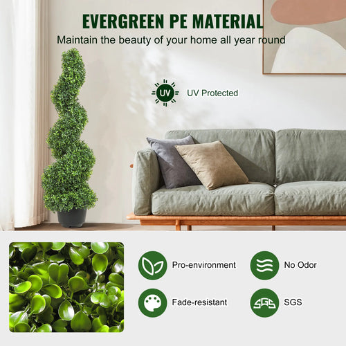 plante artificielle topiaire spirale décorative en plastique vert - vue 4 sur 10