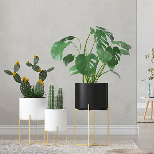 support de plante en métal avec pot tendance doré - vue 3 sur 9