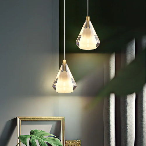 lustre en cristal diamant vintage en cuivre pour éclairage intérieur - vue 7 sur 8