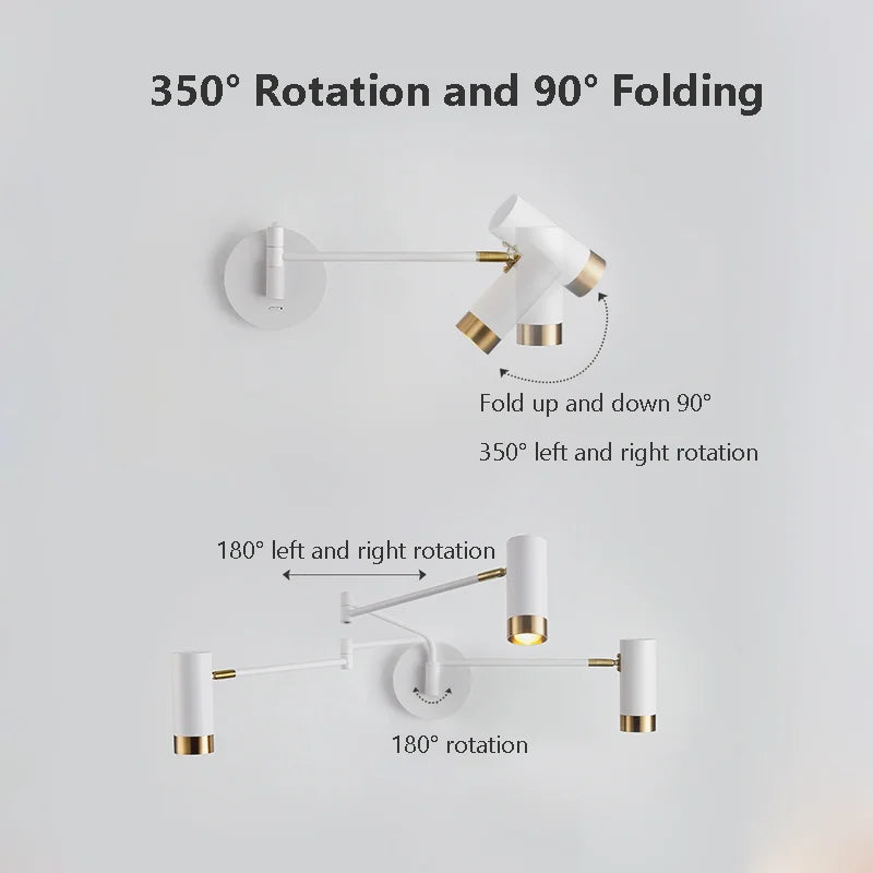 applique murale pliante led avec interrupteur bras long - vue 6 sur 7