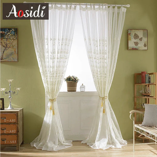 Voilage tulle brodé floral style europe salon chambre