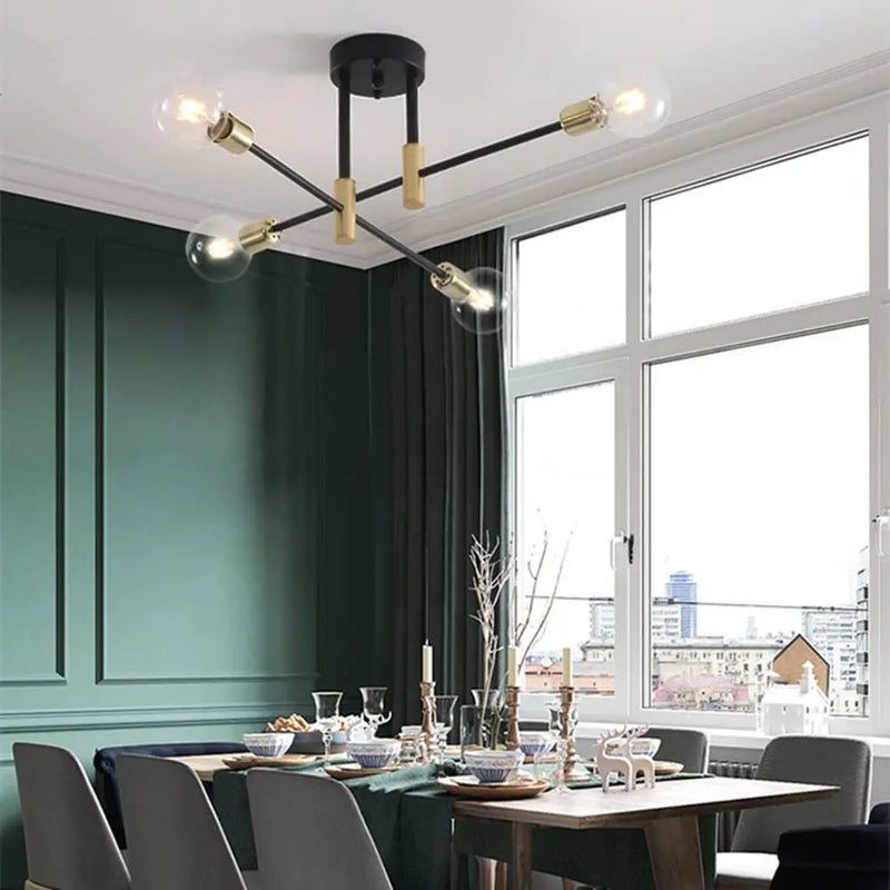 plafonnier rétro en fer forgé LED noir et or E27 lumière salon barre décoration moderne luminaire maison