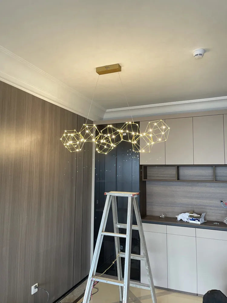 lustre luciole polygonal design nordique en acier inoxydable - vue 3 sur 22