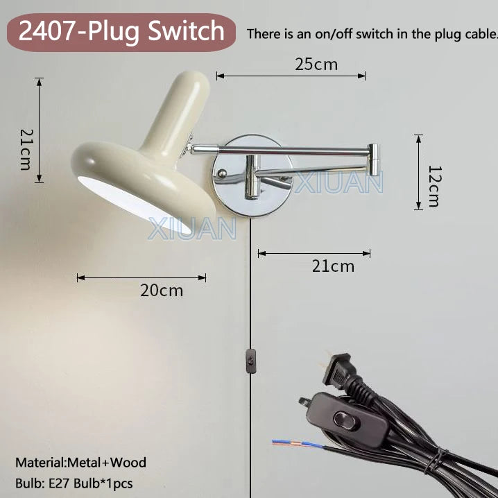 applique murale moderne bras pivotant led en tissu plissé métal - vue 13 sur 23