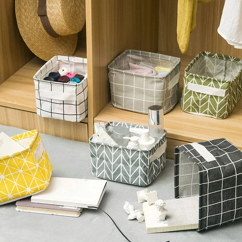 panier de rangement pliable en toile avec poignée coton et lin - vue 3 sur 22