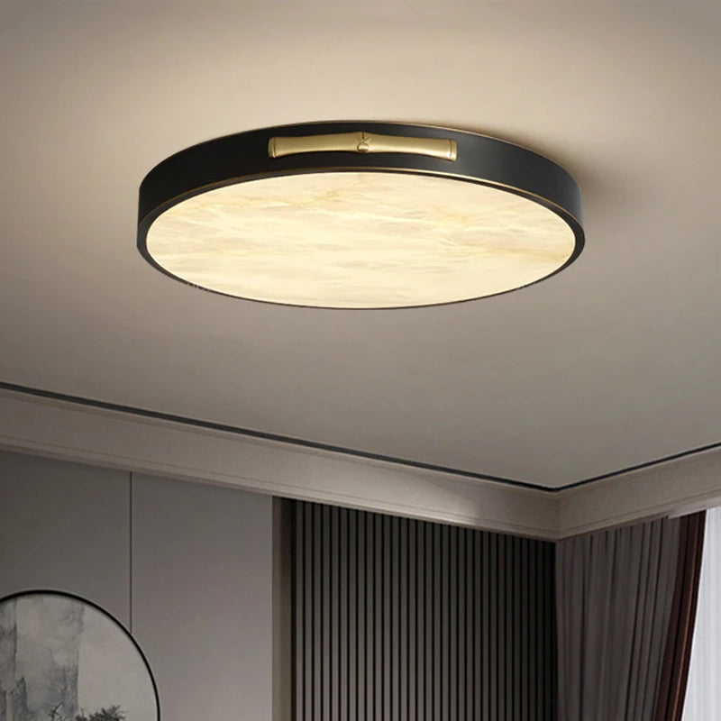 plafonnier led carré circulaire en laiton et marbre