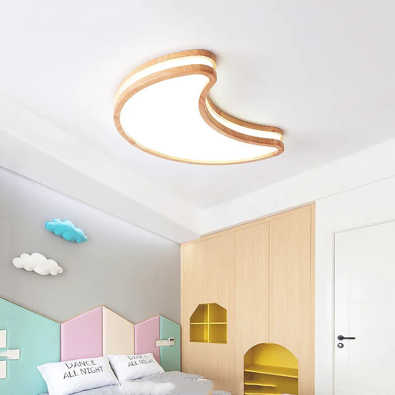 Plafonnier Led en bois avec lune Simple