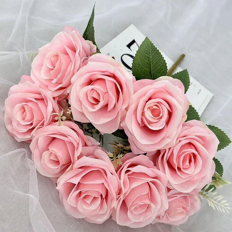 bouquet de roses artificielles en soie pour décoration de mariage