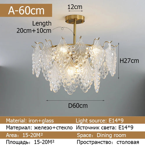 lustre moderne en verre 2023 feuilles gouttelette éclairage suspendu - vue 12 sur 12