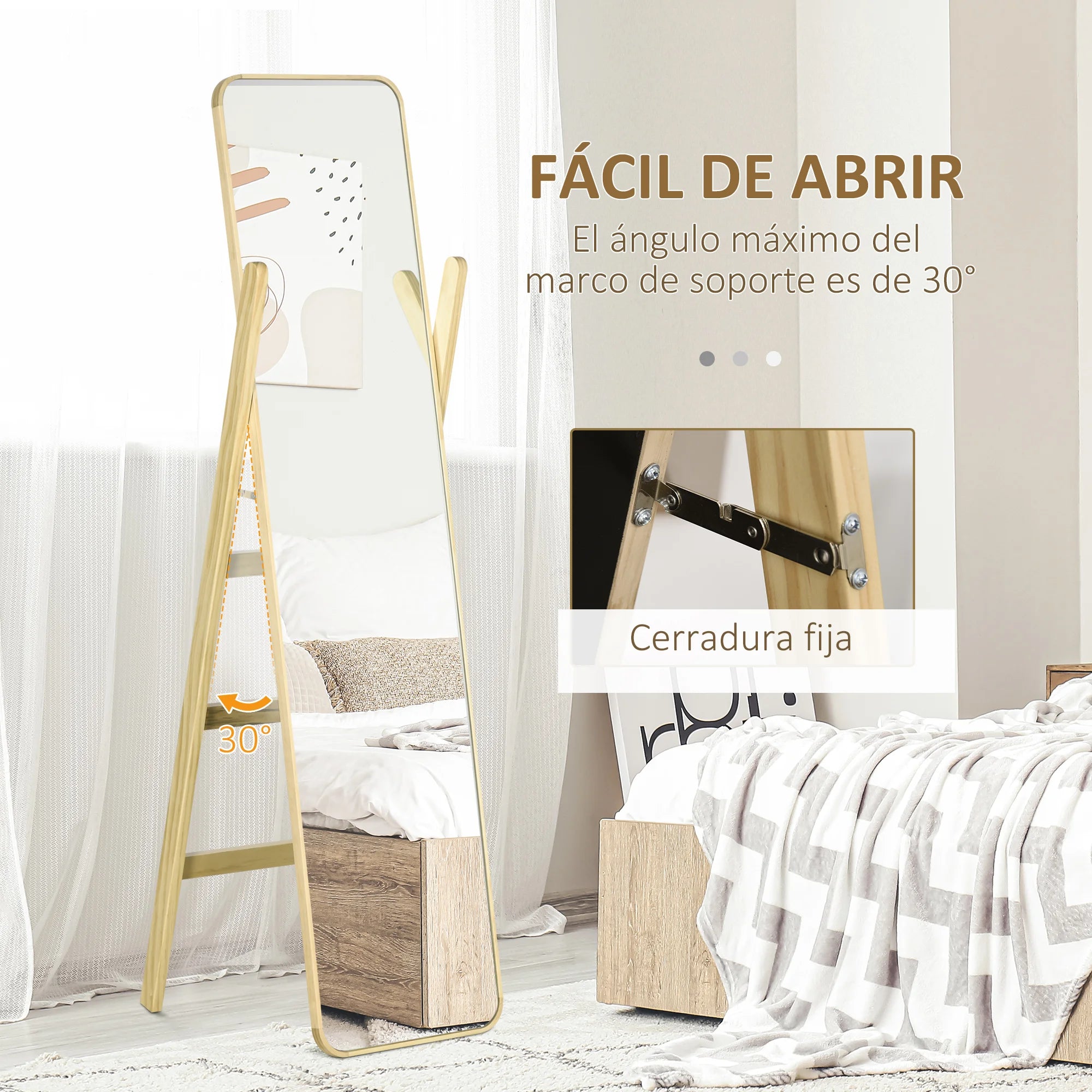 miroir sur pied avec cadre en bois et support élégant - vue 4 sur 7