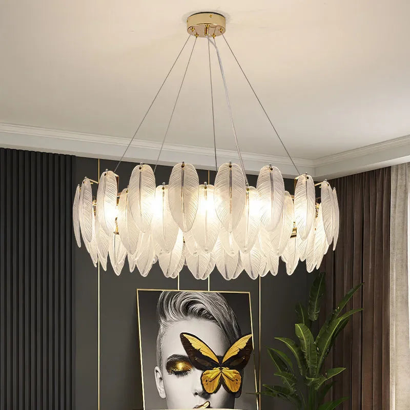 Feather Glass Led Chandelier Pendant Lights Suspension Hanging Lamp for Living Room Bedroom - vue 4 sur 12