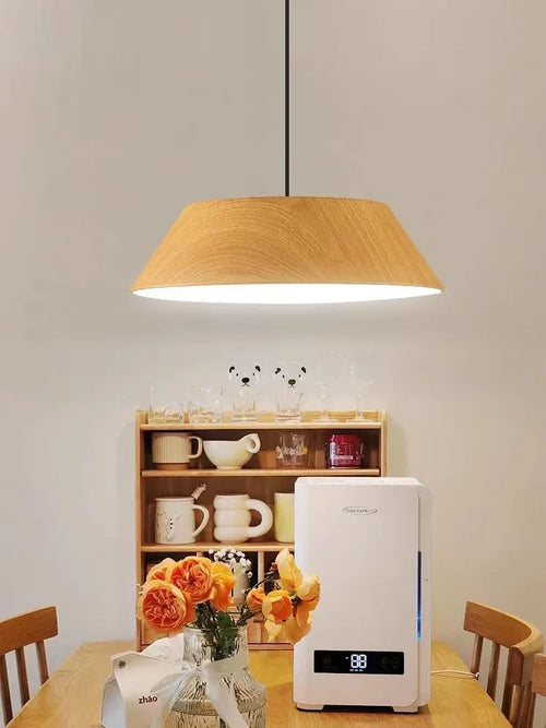 Nordique imple noyer Grain couleur bois Grain LED lustre japonais salle à manger barre lampe Wabi Sabi Art café table suspension