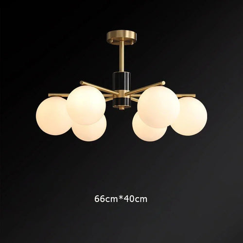 suspension nordique luxe en cuivre doré avec boules de verre blanches - vue 10 sur 12
