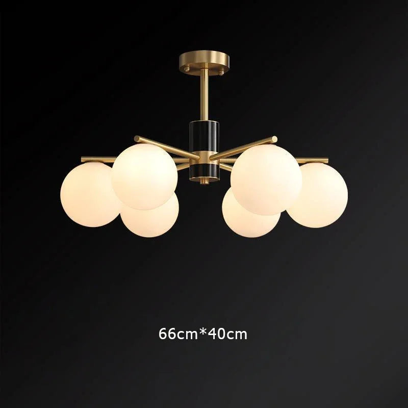 suspension nordique luxe en cuivre doré avec boules de verre blanches - vue 9 sur 12