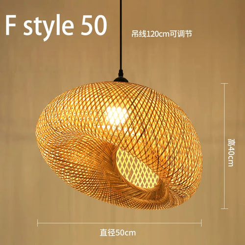 lustre style chinois fait main en bambou tissage pastoral vintage - vue 13 sur 30