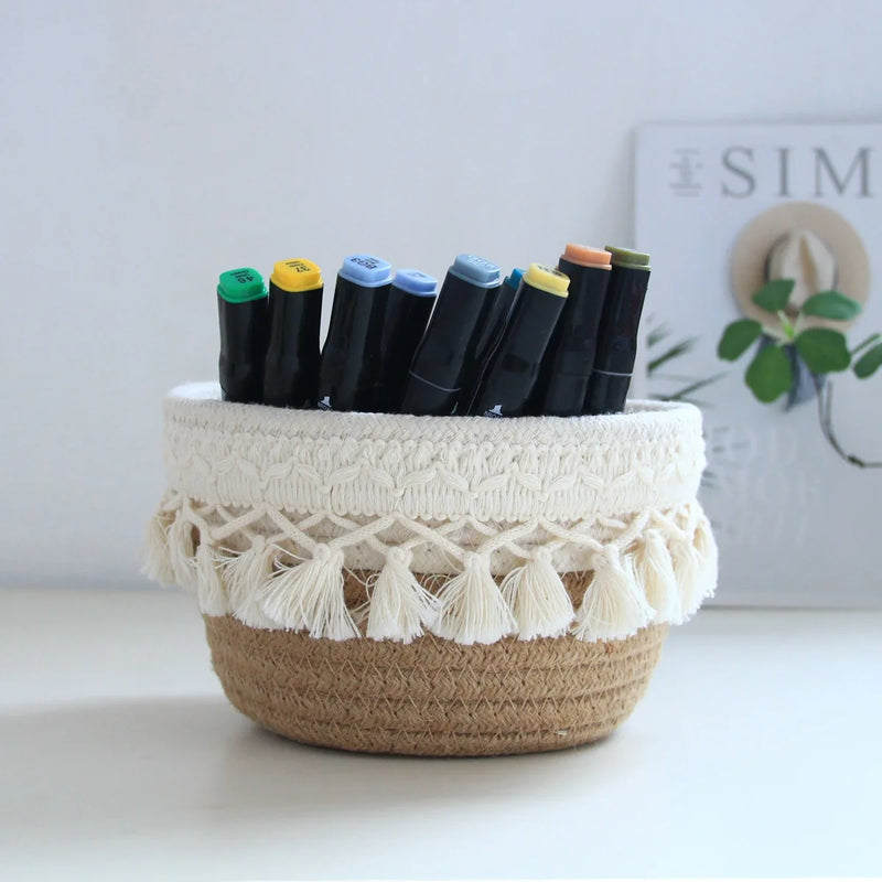 boîte de rangement minimaliste en corde de coton pour stylos
