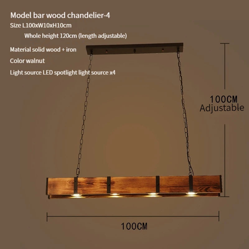 suspension loft vintage en bois pour décoration rétro led