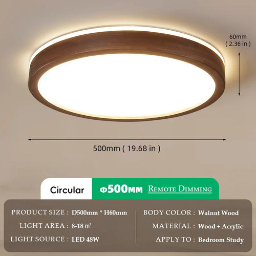 Walnut Wood Ceiling light, Wabi-sabi Simple Modern Vintage style, Bedroom lighting for Bathroom, Bedroom, dining room, Study - vue 12 sur 16