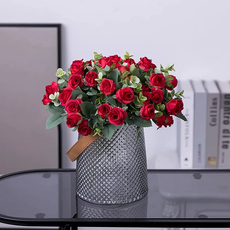 bouquet de roses artificielles avec eucalyptus et pivoine décoratif - vue 4 sur 12
