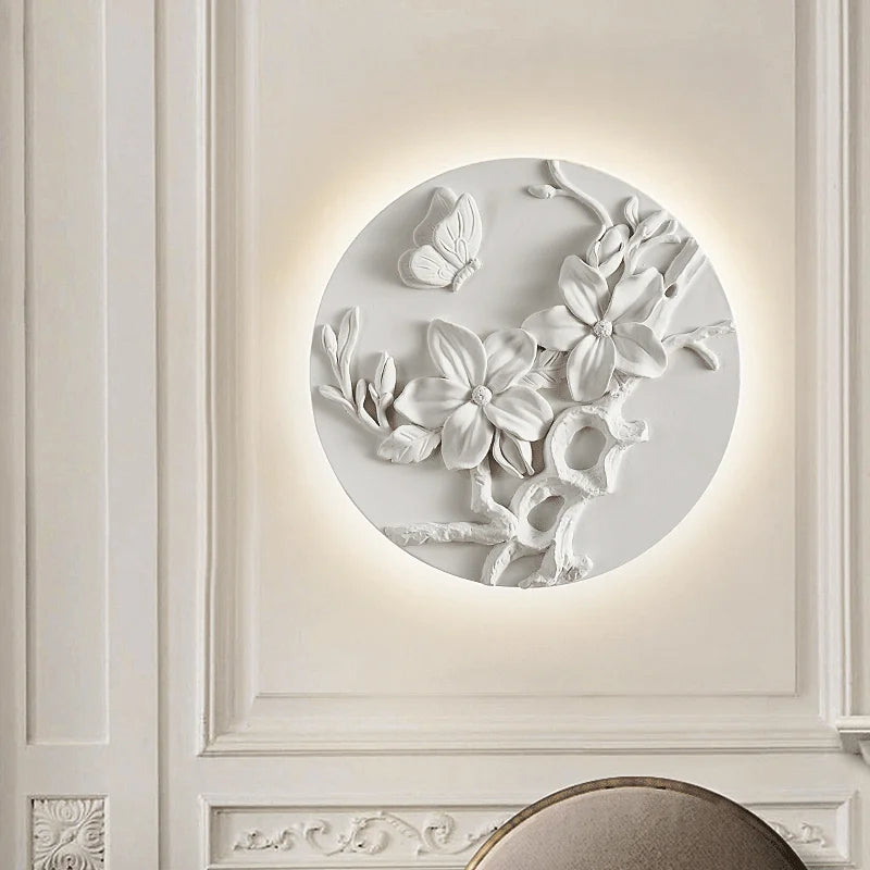 applique murale circulaire rétro abat-jour en verre blanc - vue 5 sur 12