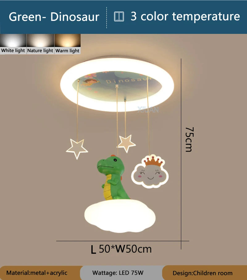 Lustre créatives pour chambre d'enfants rose vert dinosaure fille garçon enfants suspendus - vue 8 sur 9