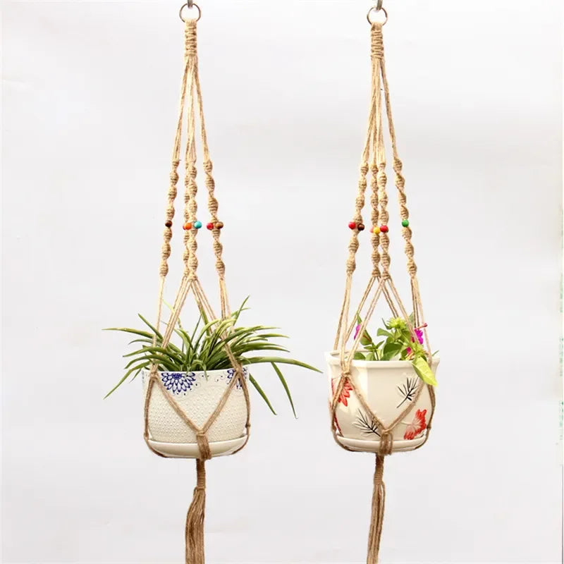 panier suspendu en corde de chanvre pour plantes décoratives - vue 3 sur 16