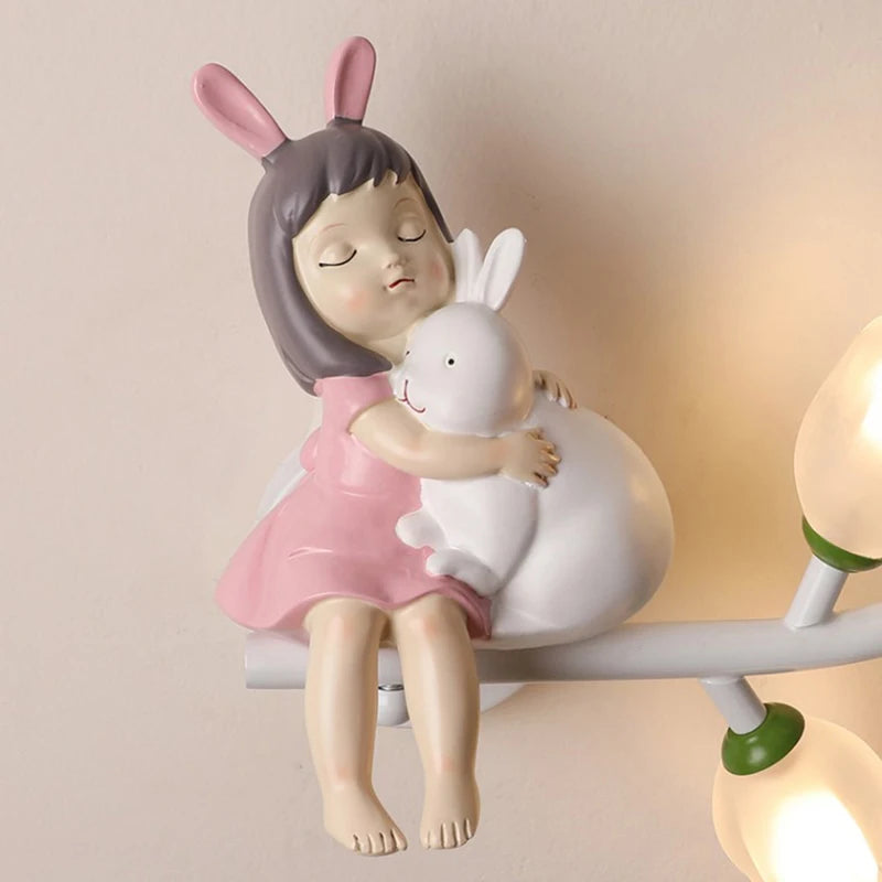 applique murale fille lapin g4 led fleur - vue 3 sur 22