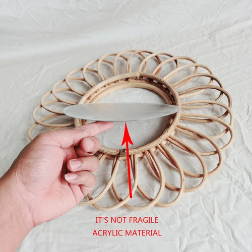 miroir rond en rotin décoration artistique pour intérieur - vue 5 sur 7